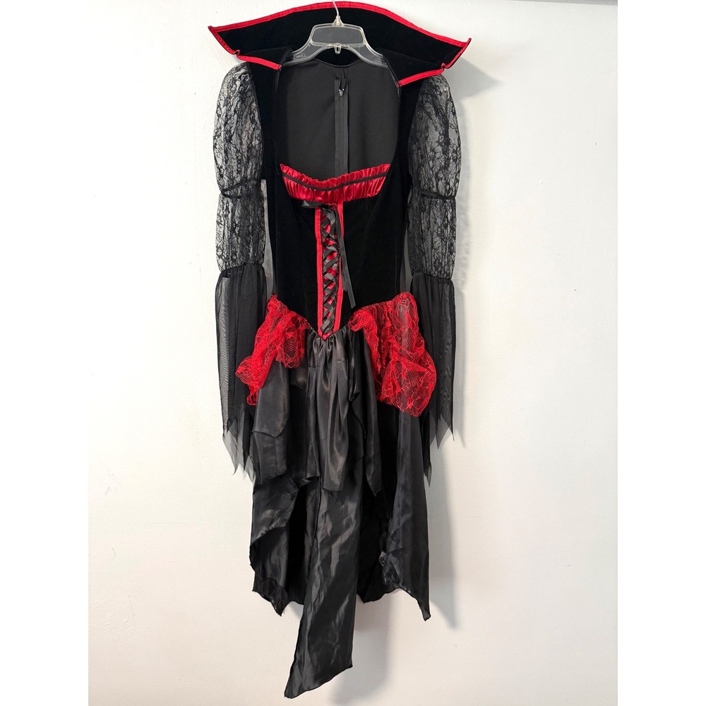 Gothic Vampire Queen Costume Dress Black Red Lace High-Low Halloween Large